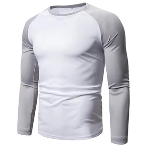 T-shirt uni à manches longues décontracté pour hommes 220 grammes polyester/coton jersey respirant écologique blanc brodé - Product Image 2