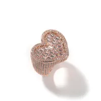 Bague Hip Hop en Moissanite en forme de cœur pour femme, plaquée argent 925, micro-pavé de moissanite de laboratoire, style glamour pour fiançailles