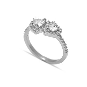 Anillo con Dos Corazones de Piedras CZ, Joyería Turca Hecha a Mano al por Mayor en Plata de Ley 925 - Product Image 3
