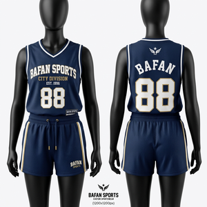 High Quality 150 GSM Polyester <b>Mesh</b> Jersey Short <b>Set</b> Women Navy Contrast Panel Breathable Custom Logo Women's <b>Sets</b> - Product Image 1