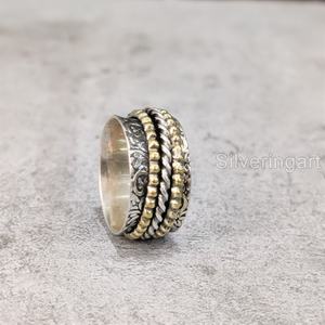 NOUVEAU Spinner Band Spiritual Ring Bague en argent sterling 925 Bague pouce pour femme Yoga Bijoux faits main Christmas Fidget Mens Spinner Ring - Product Image 5