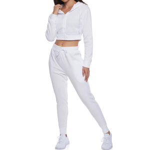 Élégant 2 Pièces Femmes Biker Shorts Ensembles Manches Longues 100% Coton Logo Personnalisé Casual Lounge Wear Jogger Crop Top Set pour Filles - Product Image 5