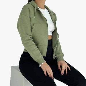 Sudadera con capucha y cremallera teñida Lisa ligera para mujer Vintage Look Oversized Poliéster Algodón Casual Invierno - Product Image 1