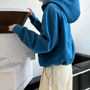 Sweat à capuche unisexe à demi-zip, coupe décontractée, col montant, poche kangourou, couleur unie, production de vêtements à marque privée - Product Image 2