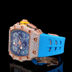 Reloj de Pulsera Analógico para Hombre de Acero Inoxidable de Lujo con Correa de Goma Amarilla y Diamante Moissanite con Claridad VVS - Product Image 2