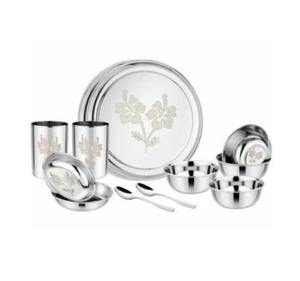 Vente à forte demande : Service de table en acier inoxydable 12 pièces avec motif végétal rond, couverts et assiettes inclus - Product Image 6