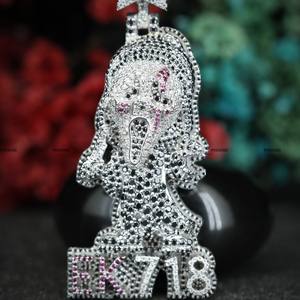 Collier pendentif en argent sterling 925 avec moissanite glacée, coupe ronde brillante, style dessin animé, pour hommes et femmes - Product Image 2