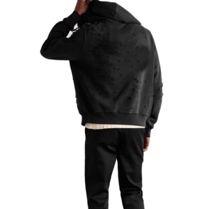 100% coton hommes détresse personnalisé sweat à capuche zippé pour hommes fabriqué en usine de haute qualité contraste couleur sweats à capuche tissu confortable - Product Image 2