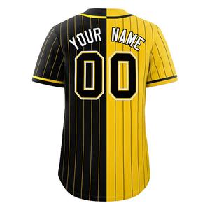 Maillot de baseball personnalisé avec logo cousu, design patchwork rayé jaune et noir, chemises de softball et de baseball avec boutons - Product Image 3