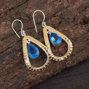 ต่างหูบลูโทแพซทำมือ ชุบทอง เงินสเตอร์ลิง ของขวัญสุดหรูสำหรับผู้หญิง ดีไซน์โบโฮ ประจำเดือนธันวาคม - Product Image 6