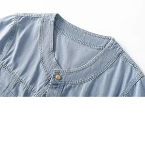 Bleu clair col rond Denim veste femmes 2025 printemps été nouveau court décontracté jeune mode tempérament fille manteau haut - Product Image 4
