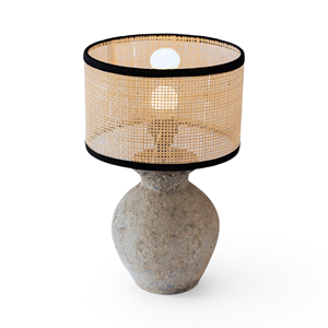 Nafa Ceramic Table Lamp with Cane Drum <b>Shade</b> Rustic LED <b>Lighting</b> <b>for</b> <b>Bedrooms</b> - Product Image 1