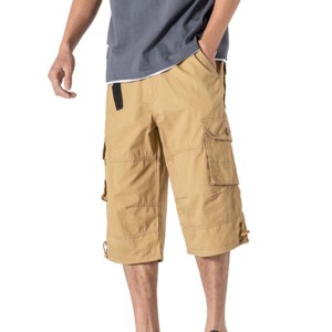Short cargo vintage pour hommes avec ceinture Short en coton élégant pour l'été Idéal pour les voyages à la plage et les activités de plein air - Product Image 1