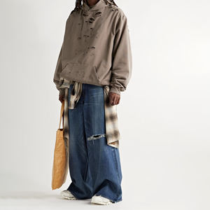 Usine en gros de haute qualité hiver pull Logo personnalisé 80% coton élégant athlétique hommes en détresse sweats à capuche - Product Image 2