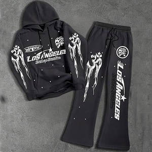 Conjunto Deportivo de 2 Piezas para Hombre, Invierno, Estampado, META WEAR, Transpirable, Forrado, Personalizable, Sudadera con Capucha 100% Algodón y Pantalones Deportivos Acampanados - Product Image 6