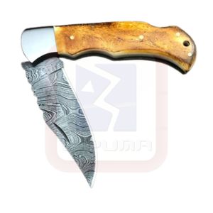 Couteau de chasse tactique Camping de survie en plein air en acier damas manche en résine gaine en cuir pour utilitaire de combat OEM personnalisable - Product Image 3