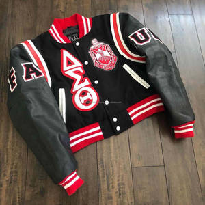 Corps en laine à manches en cuir de haute qualité avec logo brodé et patchs Varsity Jacket - Product Image 1