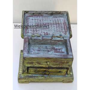 Caja de almacenamiento decorativa pequeña de madera pintada a mano para envolver o exhibir regalos - Product Image 3