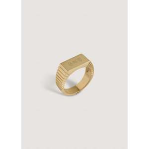 Anillo de Sello Vintage con Diseño Geométrico de Vivian Dainty, Oro Sólido de 14k con Baño de Rodio, para Uso Diario y Bodas - Product Image 1