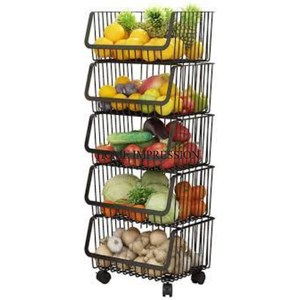 Estante de almacenamiento de frutas y verduras de varios niveles con alambre de Metal recubierto de polvo de Color negro de aspecto único más elegante con suministros de ruedas - Product Image 1