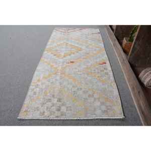 Tapis turc vintage rustique Beige jaune 2.2x4.8 pieds laine Patchwork motif salon tapis avec support en Latex pour décorations - Product Image 2