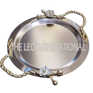 Aluminium Métal Avec Poignées Latérales Forme Ovale Fleur Design Maison Hôtel Restaurant Service Plateau Plaqué Argent - Product Image 4