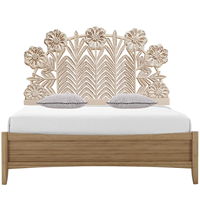 Décoration murale florale sculptée à la main en bois d'art, Tête de lit sculptée en bois d'ingénierie, Meuble de chambre en bois uniquement