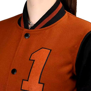 แจ็กเก็ตเบสบอลตัวอักษรหนังแท้สำหรับผู้หญิงเยาวชนผู้ใหญ่กำหนดได้เองสีพื้น - Product Image 6