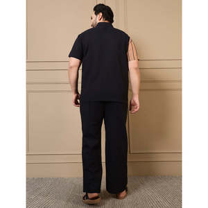 Ensemble coordonné en coton grande taille pour homme Amanush, chemise à col cranté à manches courtes avec pantalon, couleurs contrastées, tenue décontractée d'été - Product Image 4