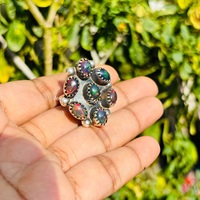Lot de bagues en laiton plaqué argent 925 avec opale éthiopienne originale foncée antique, bijoux de mode étanches en pierres précieuses, vente en gros