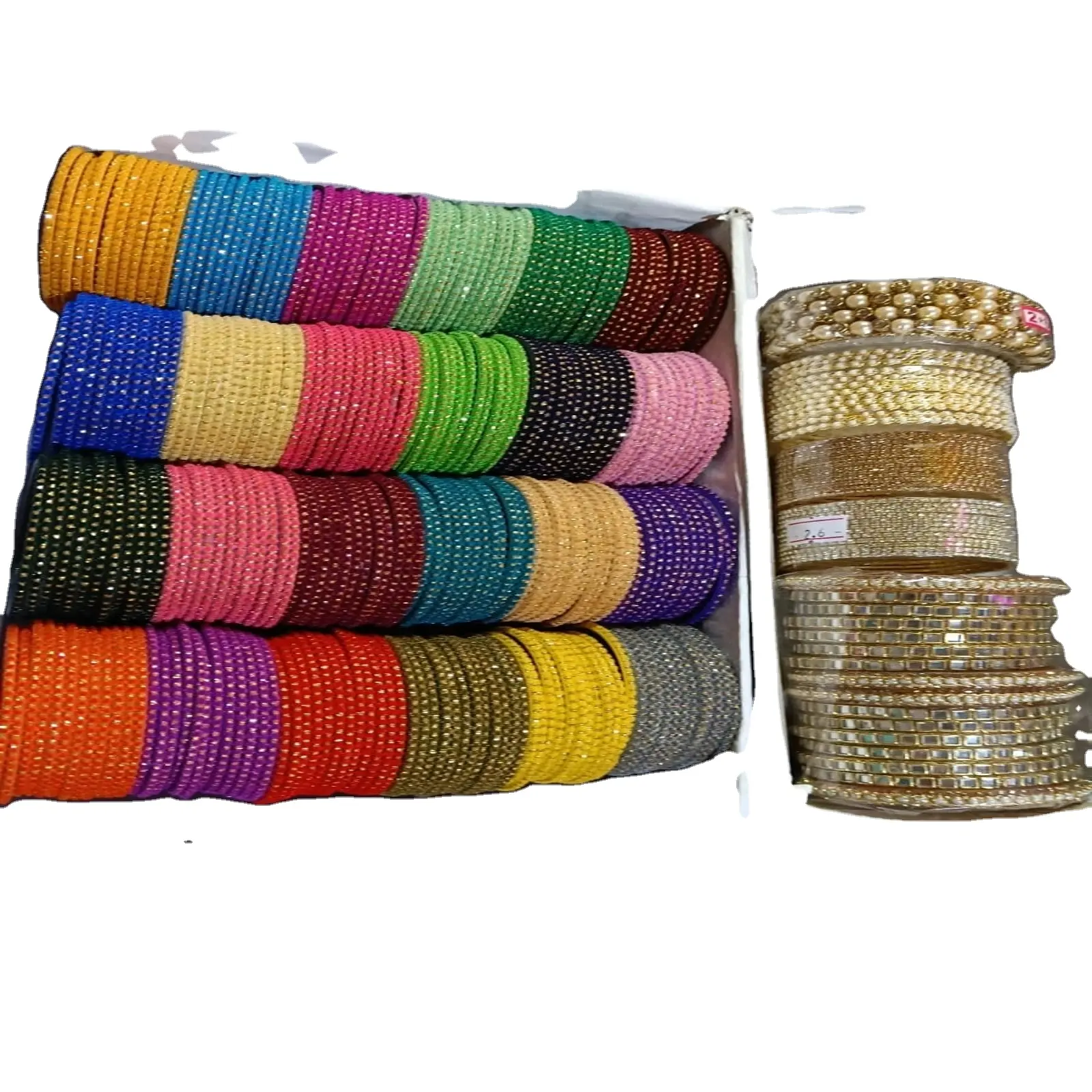 भारतीय पारंपरिक चूड़ी सेट जेड सादे धातु दुल्हन चूड़ी कंगन भारतीय चूड़ी सेट, पूर्ण कॉम्बो बॉक्स 24 रंग
