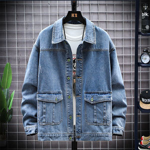 Ventes chaudes, veste en jean pour homme, style rétro, col rabattu, coupe slim, décontractée, surdimensionnée, vintage, lavée - Product Image 5