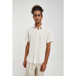 Camicia Estiva da Uomo Casual in Cotone e Lino Verde Militare con Texture Jacquard Traspirante - Product Image 6