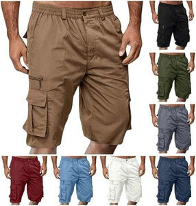 Short Cargo en sergé décontracté pour homme en coton avec cordon de serrage Classique Cargo Stretch Short élastique à la taille Coupe décontractée Short de travail d'été - Product Image 1