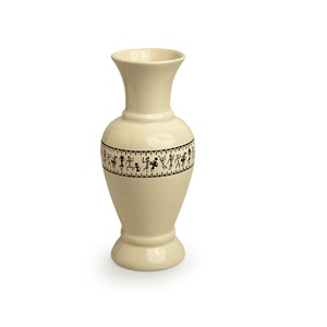 Jarrón de cerámica hecho a mano con diseño de arte tribal Elegante acabado crema en tonos negros y marrones - Product Image 1