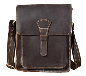 Sac à bandoulière en cuir véritable Top Zip Logo Pattern Messenger Black for Party Birthday Christmas Gift LCS-0072D - Product Image 1