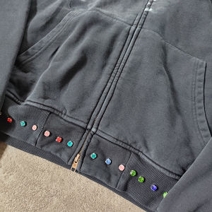 Sudaderas con capucha de lavado ácido de alta calidad de diseño OEM 2025 al por mayor básicos, sudaderas con capucha de lavado ácido a prueba de viento sostenible de mezcla de algodón para hombres - Product Image 2