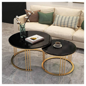 ชุดโต๊ะกาแฟโลหะสีทองพร้อมหินอ่อนวางบนโต๊ะในห้องนั่งเล่นโซฟาตรงกลางและโต๊ะข้าง - Product Image 1