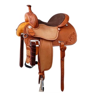 Sillín de sendero para montar a caballo con estribos fuertes Acolchado transpirable Ajuste ergonómico Jinetes Árbol de madera de cuero genuino occidental - Product Image 1