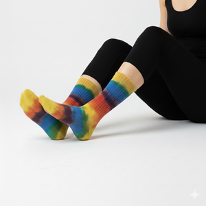 Calcetines de equipo de corte alto para mujer, tinte de corbata personalizado, Otoño, antideslizante, transpirable, 100% algodón, hecho de alta calidad, diseño de logotipo de Turquía - Product Image 2