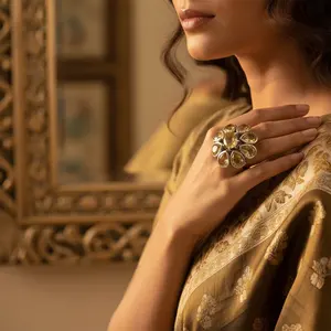 แหวนเงินแท้ 925 ประดับพลอยซิทรินรูปดอกไม้สำหรับผู้หญิง แหวนมอยส์ซาไนต์สุดหรู - Product Image 1