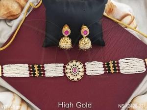 ชุดสร้อยคอแบบโชคเกอร์ประดับลูกปัดสไตล์โบราณ ดีไซน์สวยงามหรูหรา ขัดเงาสีทองอย่างดี เหมาะสำหรับงานแต่งงาน - Product Image 4