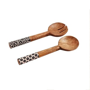 Serveurs de salade en bois de mangue 31cm Set d'ustensiles d'usine avec revêtement PVD en acier inoxydable 202 ou 304 2-24 pièces disponibles - Product Image 5