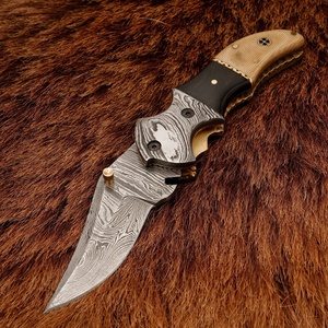 Navaja Plegable de Acero de Damasco Hecha a Mano, Funda de Cuero, Cuchillo de Caza EDC, Herramienta para Exteriores OEM, Alta Durabilidad, Garantía de 3 Años - Product Image 4