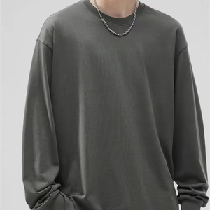 เสื้อยืดคอกลมแขนยาวสำหรับผู้ชายผ้าฝ้าย100% 260สีทึบทรงโอเวอร์ไซส์ออกแบบได้ตามต้องการ - Product Image 2