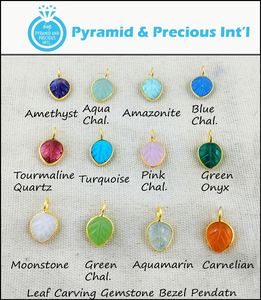 Pendentif en pierre précieuse sculptée en forme de feuille de Quartz, en argent Sterling 925, Vermeil doré, réglage de la lunette, pendentif à breloques en Tourmaline - Product Image 2