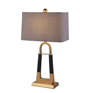 Cheap Price Best Quality Retro style Hotel table lamp Brass metal leather lamp body classic desk lamp with fabric light cover