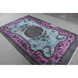 Alfombra Turca de 5.7x9.2 pies, Alfombra con Borde Azul, de Lana - Product Image 2