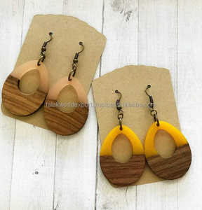 Elegante Juego de Pendientes de Aro de Resina y Madera, Chapados en Rodio, Joyería de Moda para Mujer, Estilo Moderno, Exportación Mundial Falak - Product Image 5