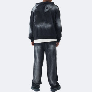 Sudadera con Capucha y Cremallera de Diseño Personalizado para Hombre, Estilo Urbano, Lavado Ácido, Decoloración al Sol, Gruesa, Negra, con Cremallera, 400GSM, para Invierno - Product Image 3